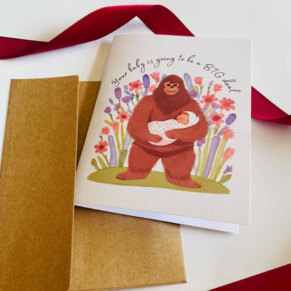 Bigfoot Baby Shower & Pregnancy Congratulations Card: White