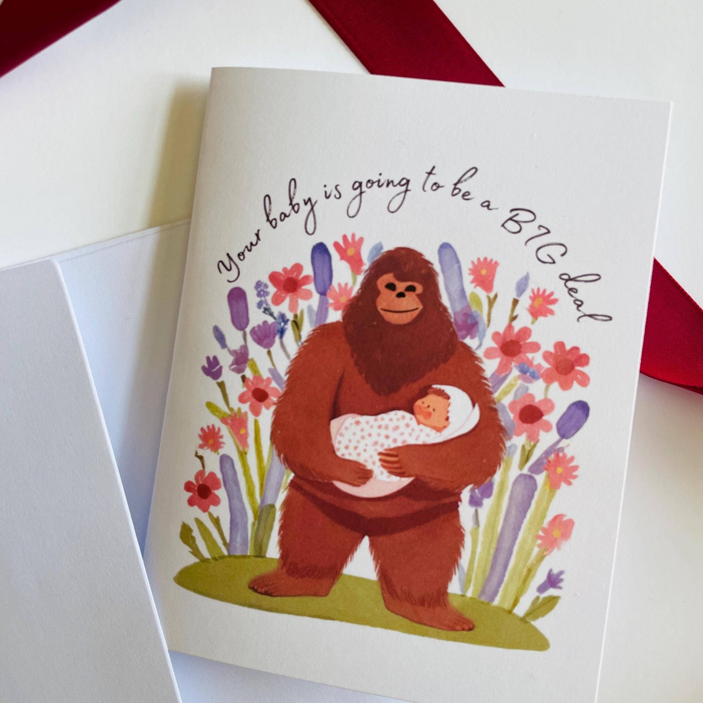 Bigfoot Baby Shower & Pregnancy Congratulations Card: White
