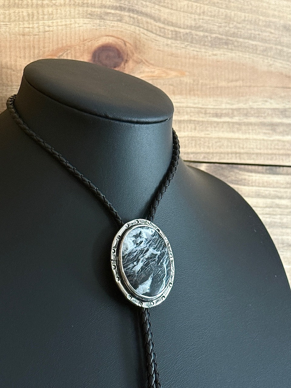 White Buffalo/Sterling Silver Bolo Tie