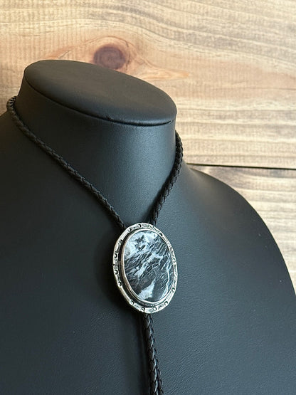 White Buffalo/Sterling Silver Bolo Tie