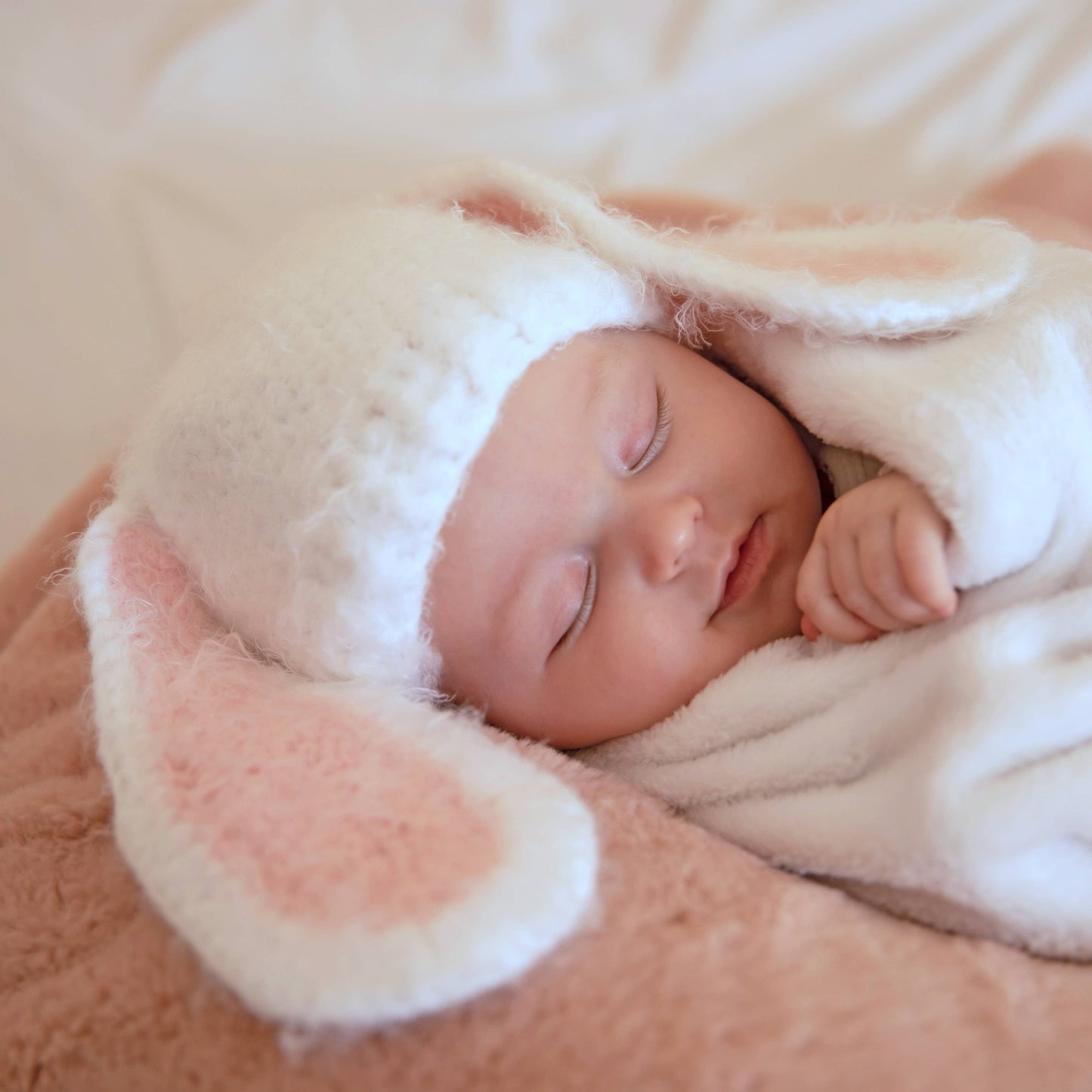 Lop Ear Bunny White Beanie Hat Baby: XS (newborn)