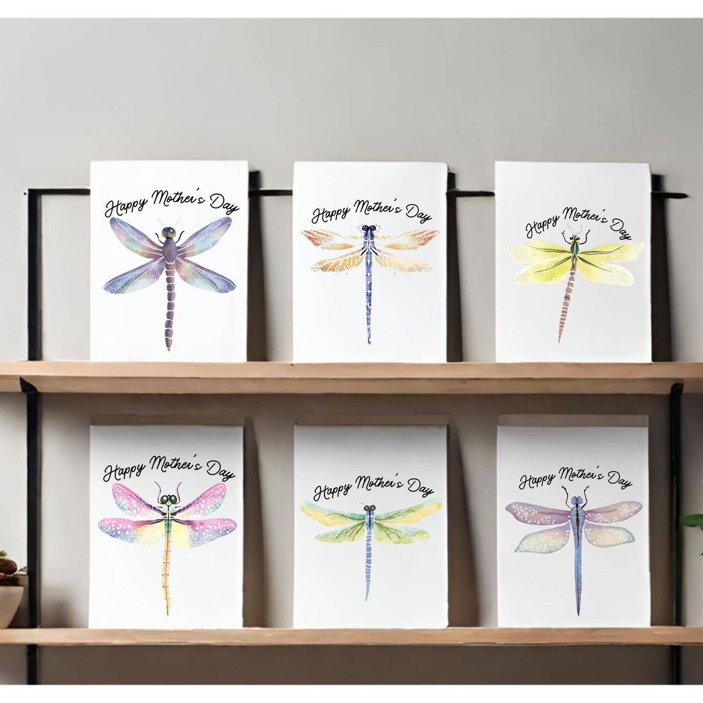 Set Of 6 Happy Mother's Day Dragonfly Cards For Mom: Brown Kraft Paper