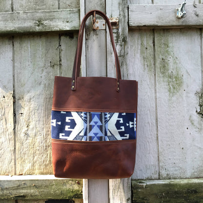 Wool Tote Tall, Handmade: Brown / Blue Harding