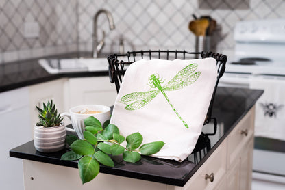 Dragonfly Dish Towel | Tea Towels | Flour Sack Dish Towels: Green