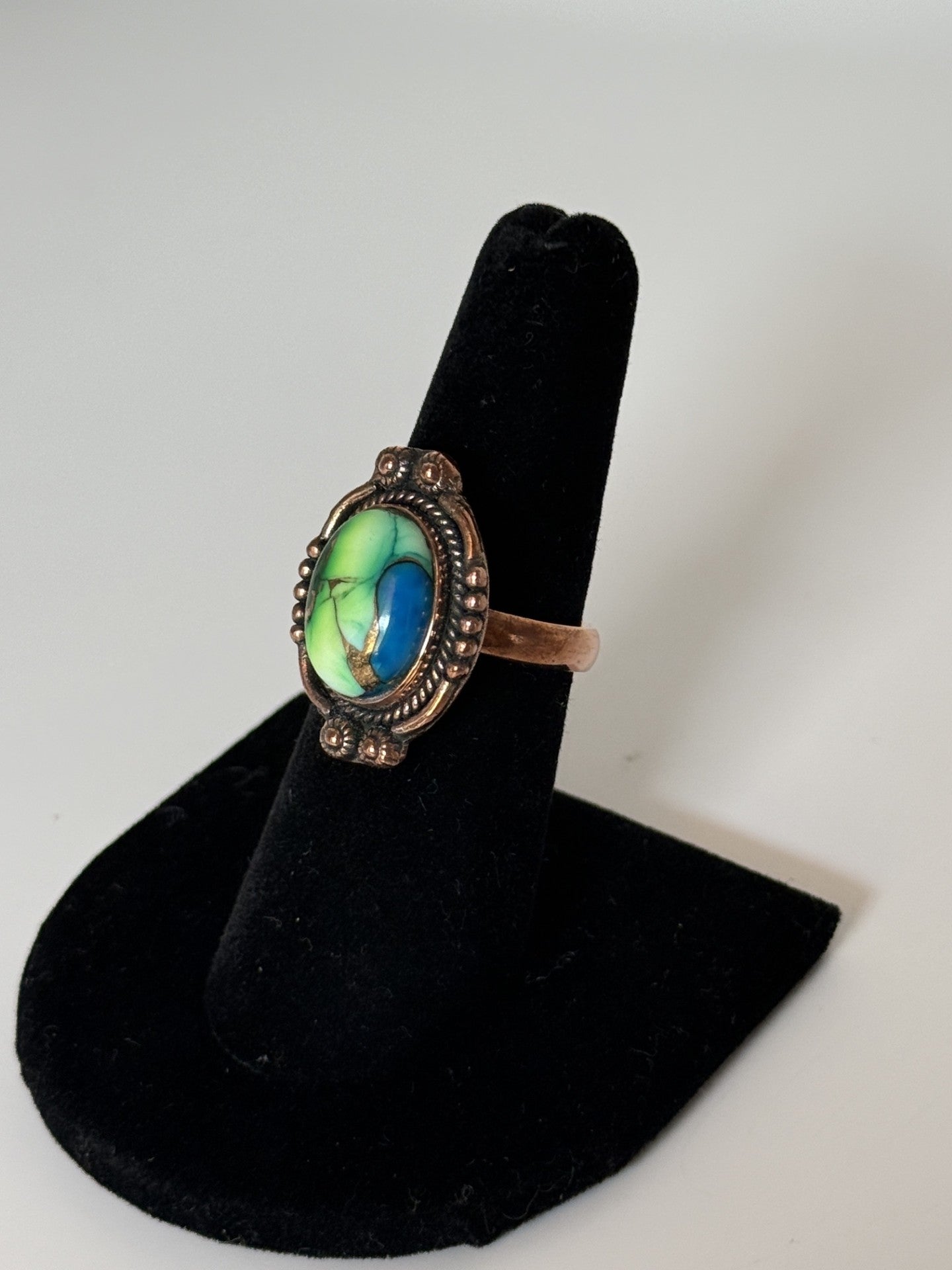 Peacock Jasper & Copper Ring - Size 7 1/2