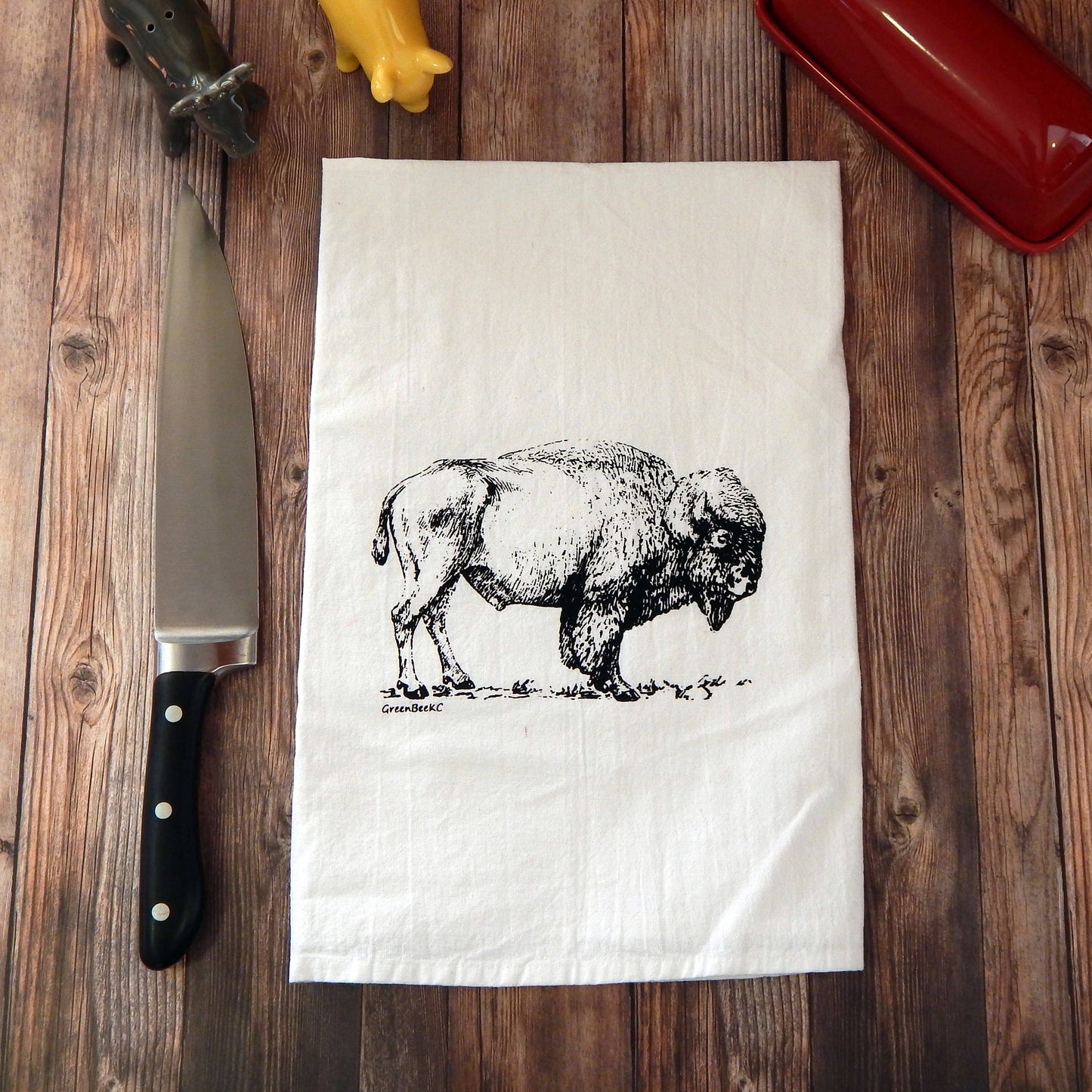 Bison Buffalo Towel | Tea Towels | Flour Sack Kitchen Towels: Black