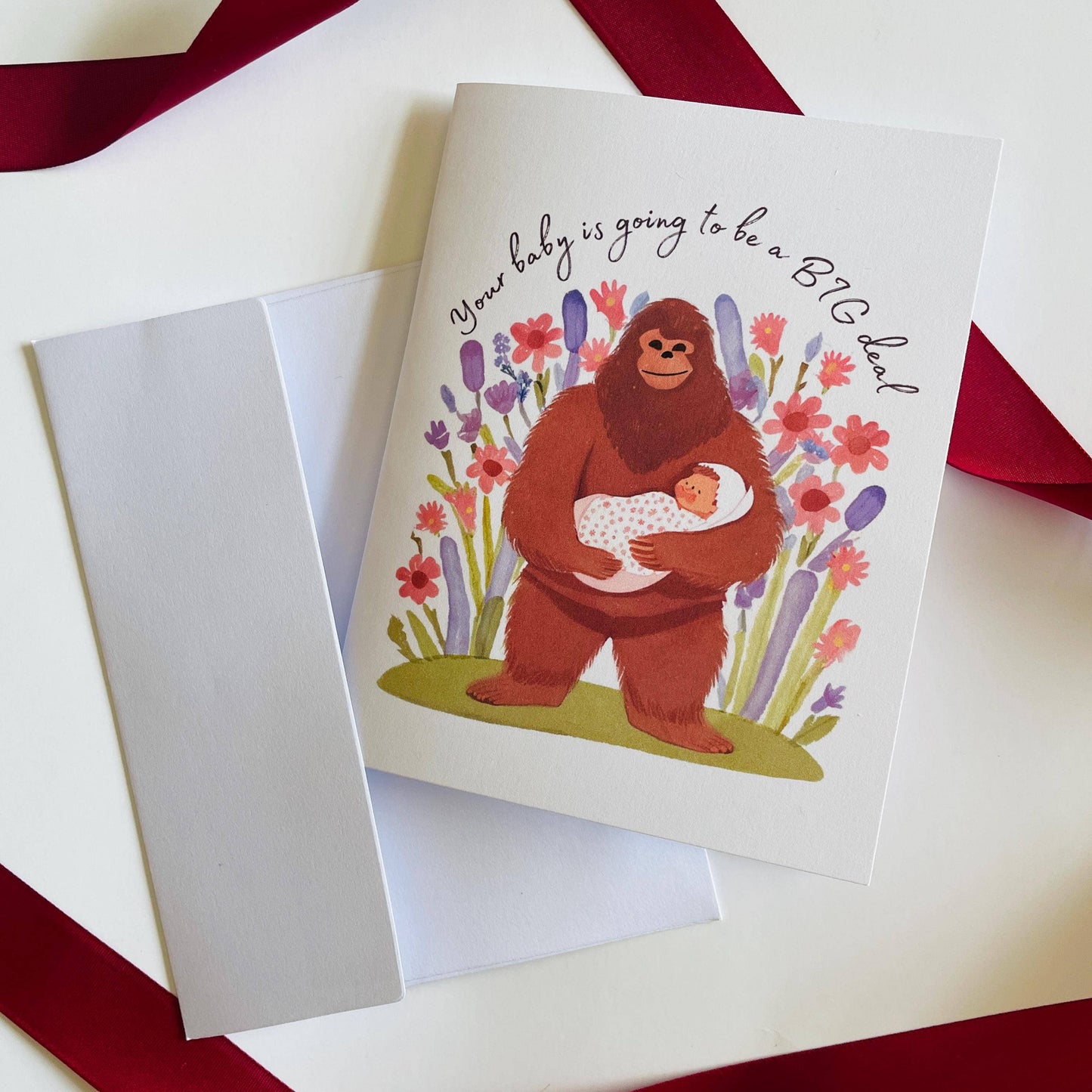Bigfoot Baby Shower & Pregnancy Congratulations Card: White