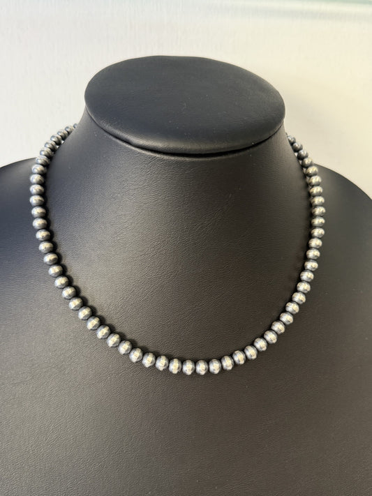 Navajo Pearl Sterling Silver Beaded Necklace - 6mm 18"