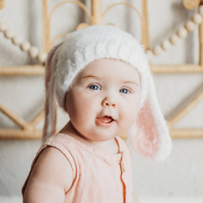 Lop Ear Bunny White Beanie Hat Baby: XS (newborn)