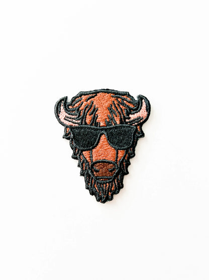 Buffalo Iron On Patch | Bison with Sunglasses Iron-On Patch