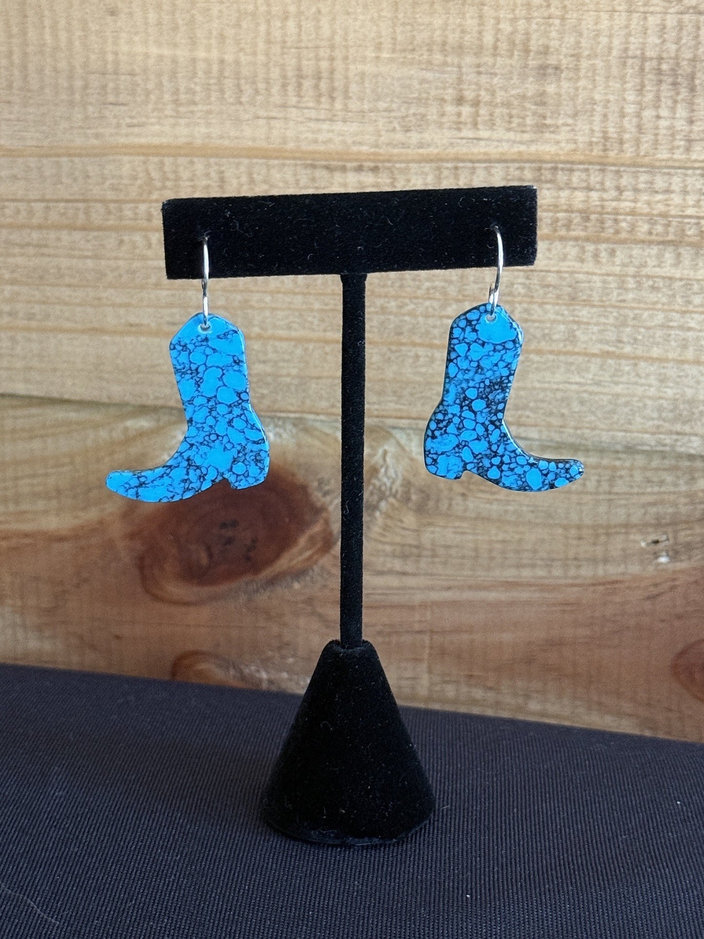 Turquoise & Sterling Silver Slab Cowboy Boot Dangle Earrings