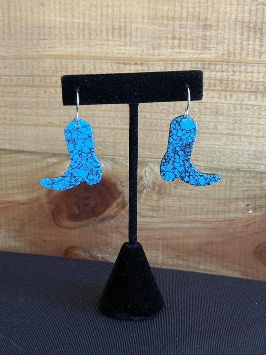 Turquoise & Sterling Silver Slab Cowboy Boot Dangle Earrings