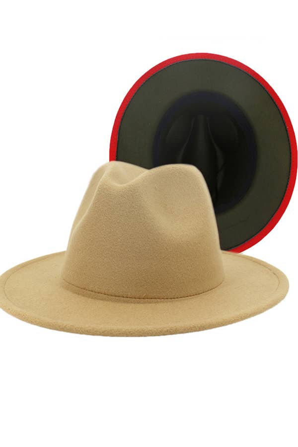 Women Double-Sided Color Matching Jazz Hat: Camel/olive green