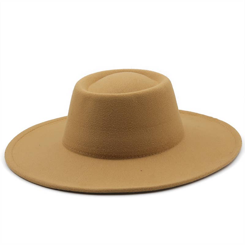 Concave Top Jazz Fedora Hat (Big Brim): Camel